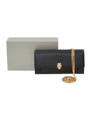 Alexander McQueen Black Leather Skull Wallet on Chain