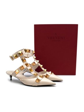 Valentino Garavani cream leather Roman Stud heeled pumps