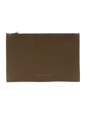 Victoria Beckham Taupe Leather Zip Pouch