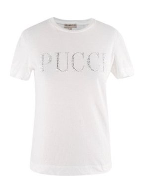 Emilio Pucci Crystal Embellished  Logo White Cotton T-Shirt