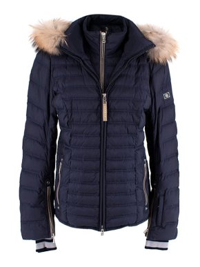 Bogner Fur Trimmed Blue Down Jacket