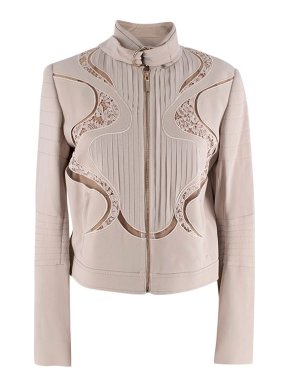 Elie Saab Lace Embellished Dusty Pink Biker Jacket