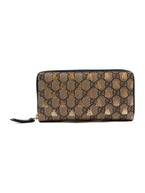 Gucci Supreme Bee Brown Monogram Zip-Around Wallet
