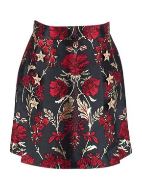 Dolce & Gabbana Floral Jacquard Black and Red Mini Skirt