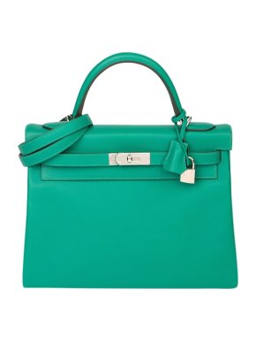Hermes Vert Verone & Blue du Nord Evercolor Leather Verso Kelly 32 Retourne bag PHW