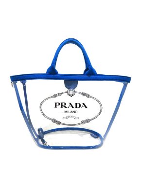 Prada clear PVC blue canvas trimmed Canapa Logo tote bag