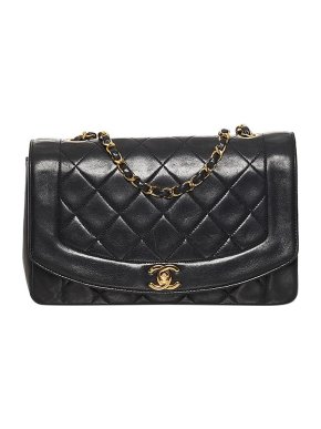 Chanel vintage black lambskin quilted Diana flap bag