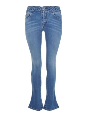 Chanel Camellia Embroidered Boot Cut Jeans