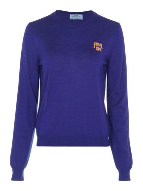 Prada Blue Virgin Wool Embroidered Jumper