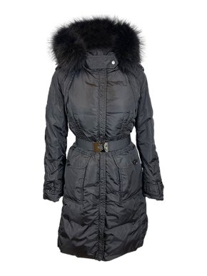 Moncler Black Fur Trimmed Longline Belted Coat