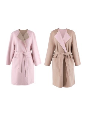 MaxMara Pink & Beige Virgin Wool Reversible Belted Coat