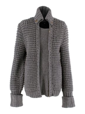 Gucci Grey cashmere knit asymmetric zipped jacket