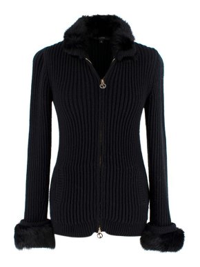 Gucci Vintage Fur Trimmed Black Knitted Cardigan