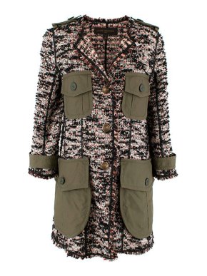 Louis Vuitton pink and black tweed cardigan with khaki pockets