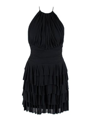 Balmain Black Halter Pleated Mini Dress