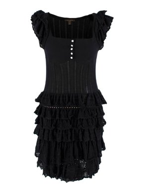 Louis Vuitton Black Cashmere & Silk Knitted Ruffle Dress
