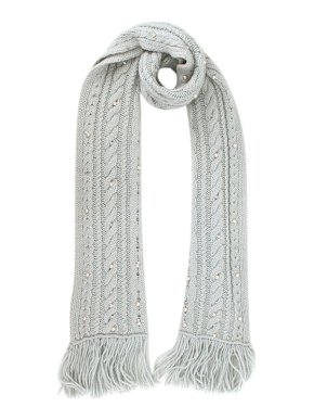 Valentino Garavani Faux Pearl Embellished Light Blue Cashmere Scarf