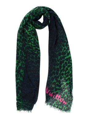 Louis Vuitton Stephen Sprouse Leopard Print Cashmere/ Silk Green and Black Scarf