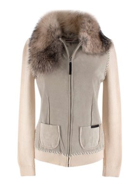 Prada Linea Rossa grey & cream suede panel cardigan