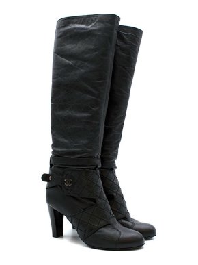 Chanel grey aged-lambskin heeled long boots