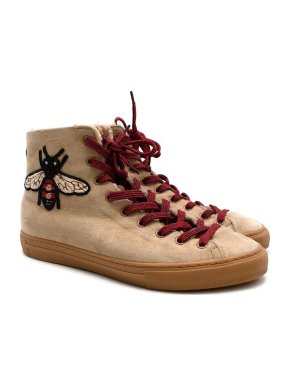Gucci beige suede bee applique high-top trainers
