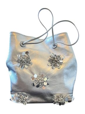 Miu Miu silver leather paillette embellished tote bag