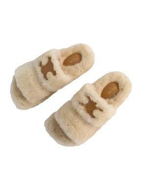 Celine natural shearling Triomphe slides