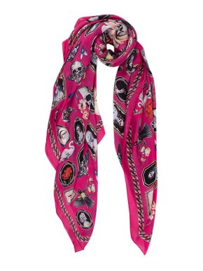 Alexander McQueen Cameos & Curiosities Pink Silk  Scarf
