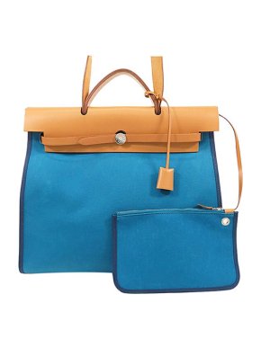 Hermes Blue Toile Officer canvas & natural leather Herbag Zip 31 bag PHW