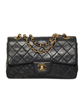 Chanel black lambskin leather quilted small double flap bag