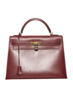 Hermes burgundy Box Calf leather Kelly Sellier 32 bag GHW