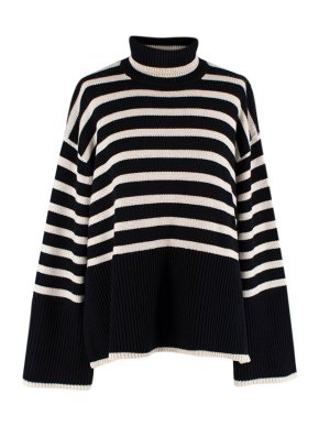 Toteme Signature Stripe Black and White Knit Turtle Neck Jumper