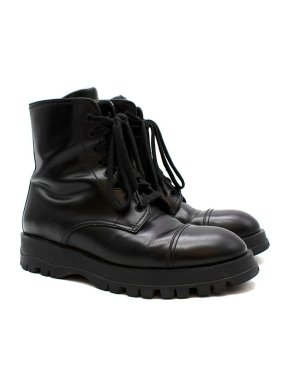 Prada Black Leather Lace-Up Ankle Boots