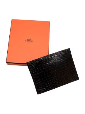 Hermes Vintage 70s Ebene Lisse Crocodile Bi-Fold Wallet