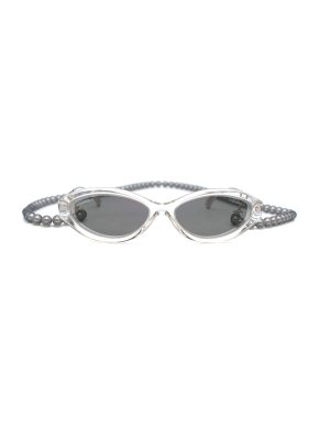 Chanel Irregular Sunglasses Crystal & Black with pearl chain
