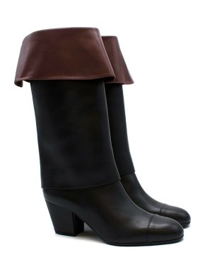 Chanel black & burgundy leather fold-down long boots