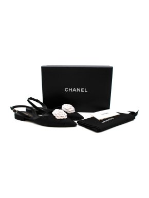 Chanel Camellia Black Quilted Pointed Toe Flat Slingbacks