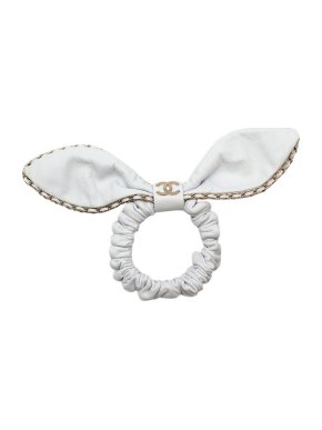 Chanel white leather & gold-tone chain bunny ear scrunchie