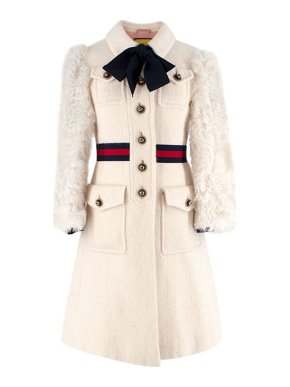 Gucci cream wool shearling sleeve coat