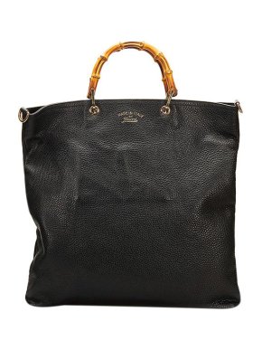 Gucci vintage black leather Bamboo Shopper tote bag