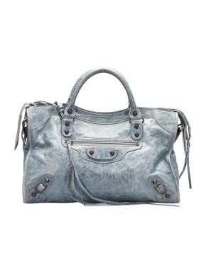Balenciaga denim-blue aged leather Mootocross Classic City bag