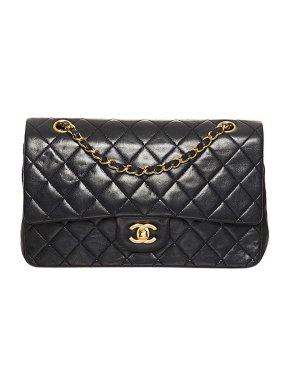 Chanel black lambskin leather quilted Double Flap bag