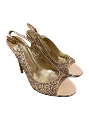 Gina champagne satin & crystal slingback heeled pumps