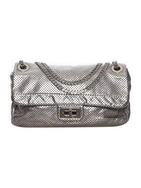 Chanel silver perforated leather Reissue 2.55 bag