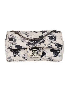 Chanel black & white Airplane printed canvas single flap bag
