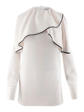 Valentino White Silk Ruffle Neck Cold Shoulder Blouse
