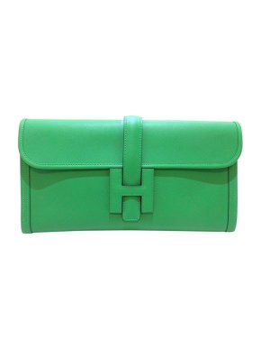 Hermes green Swift leather Jige Elan 29 clutch bag