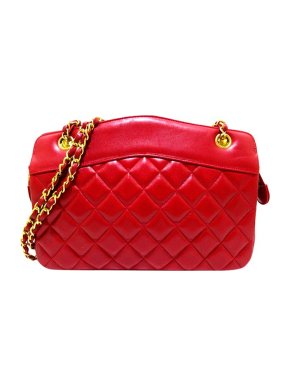Chanel vintage red lambskin quilted crossbody bag