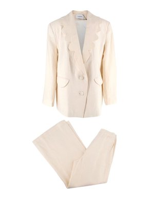 Sleeper cream woven linen scalloped blazer & pants