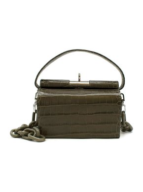 Gu-De Green Milky Croc Embossed Leather Bag